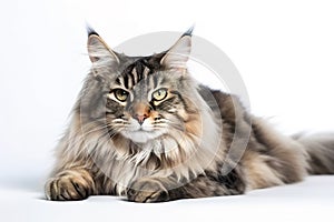 Image of main coon cat on white background. Pet. Animals. Illustration. Generative AI