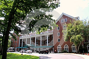Image of main entrance of the historic Gideon Putnam Hotel,Saratoga Springs,New York,2015