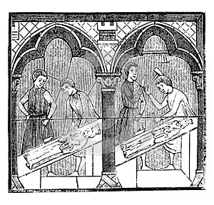 Image makers the thirteenth century, after a stained glass of Chartres cathedral, vintage engraving