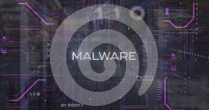 Image of malware, binary codes, computer language, binary codes over server room