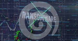 Image of malware text and data processing over computer motherboard