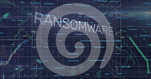 Image of malware text and data processing over computer motherboard