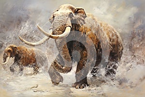 Image of a mammoth with long and large tusks., Wildlife., Ancient animals