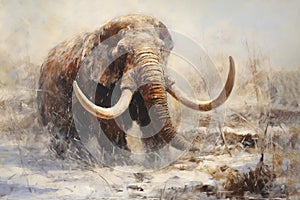 Image of a mammoth with long and large tusks., Wildlife., Ancient animals