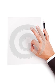 Image of man hand shows OK over white blank paper