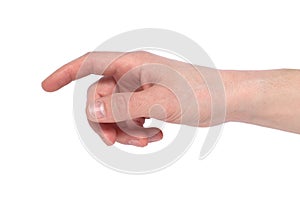 Image of a man`s finger pointing or touching isolated on a white background