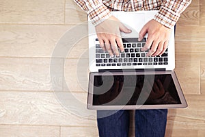 Image of man working on laptop.concept work from home