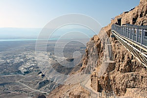 Image of the Masada fortress against the backdrop of the Dead Sea