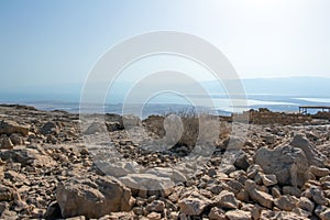 Image of the Masada fortress against the backdrop of the Dead Sea