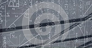 Image of mathematical data processing over grey background