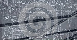 Image of mathematical data processing over grey background