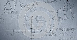 Image of mathematical data processing over grey background