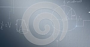 Image of mathematical data processing over grey background