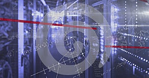 Image of mathematical equations and data processing over computer servers