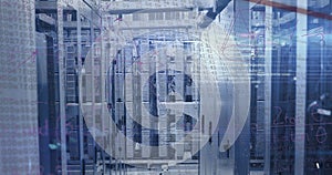 Image of mathematical equations and data processing over computer servers