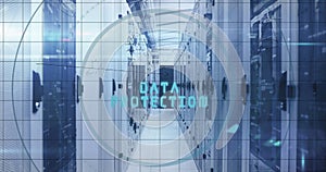 Image of mathematical equations, scope and data processing over computer servers