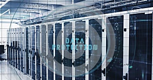 Image of mathematical equations, scope and data processing over computer servers