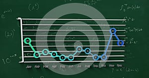 Image of mathematical equations and statistical data processing against green background