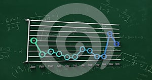 Image of mathematical equations and statistical data processing against green background