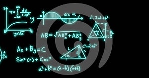 Image of mathematical formulae and scientific data processing over black background