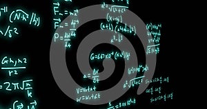 Image of mathematical formulae and scientific data processing over black background