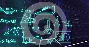 Image of mathematical formulae and scientific data processing over black background