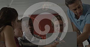 Image of mathematical formulas over students using computers