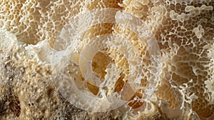 An image of mature mycelium with a large of sporebearing structures fruiting bodies visible at its center. These will photo