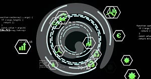 Image of media icons over data processing and scope scanning