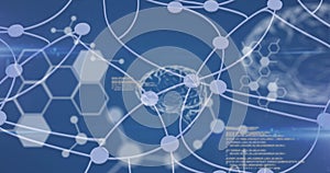 Image of medical data processing, human brain, molecules and chemical compound structures