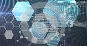 Image of medical data processing, human brain, molecules and chemical compound structures