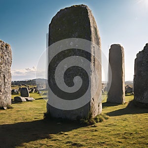 a big megalith stone standing in a field. photo