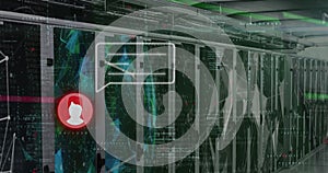 Image of message icons and data processing over computer servers