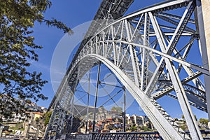 Image of the metal structure of the bridge Ponte Dom LuÃ­s in Porto during the day