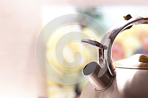 Metallic kettle close up