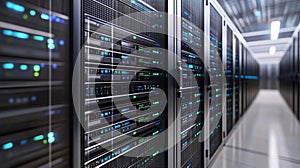 Modern Data Center Server Room Technology Powerful Network Infrastructure Digital Servers High Tech IT