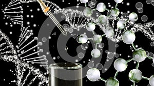 Image of molecular structure and chain of dna closeup on a black background