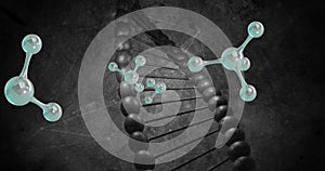 Image of molecules moving over dna strand spinning