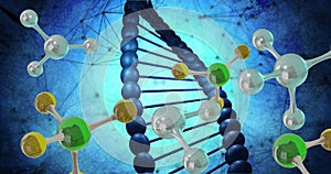 Image of molecules moving over dna strand spinning