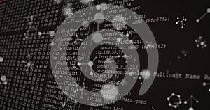Image of molecules over data processing on black background