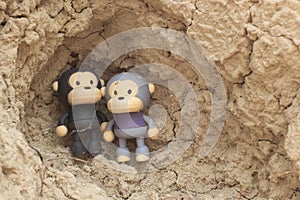 image of the monkey toys on the dried plateau hill