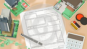 Image of mortgage deduction statement composed of 3D illustration