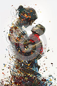 An image of a mother carrying her child created using pixelated art design for Mother\'s day concept