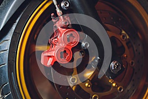 This is the image of a motorcycle brake disc, brake system.