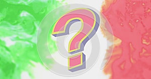 Image of moving shapes and question mark on white background