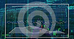 Image of multiple graphs and computer language over abstract background
