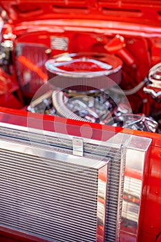 Image of a muscle car with aluminum intercooler radiator