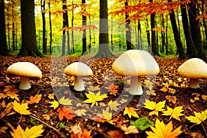 Mushroom in the fall rorest. Forest magic made with Generative AI
