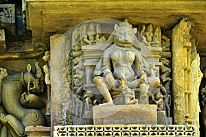 Image of a Narasimha in woman form on the wall of Chaturbhuja Temple at Khajuraho