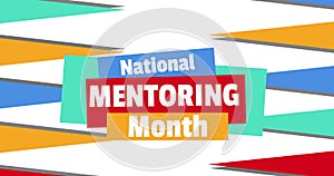 Image of national mentoring month text over colourful shapes on white background